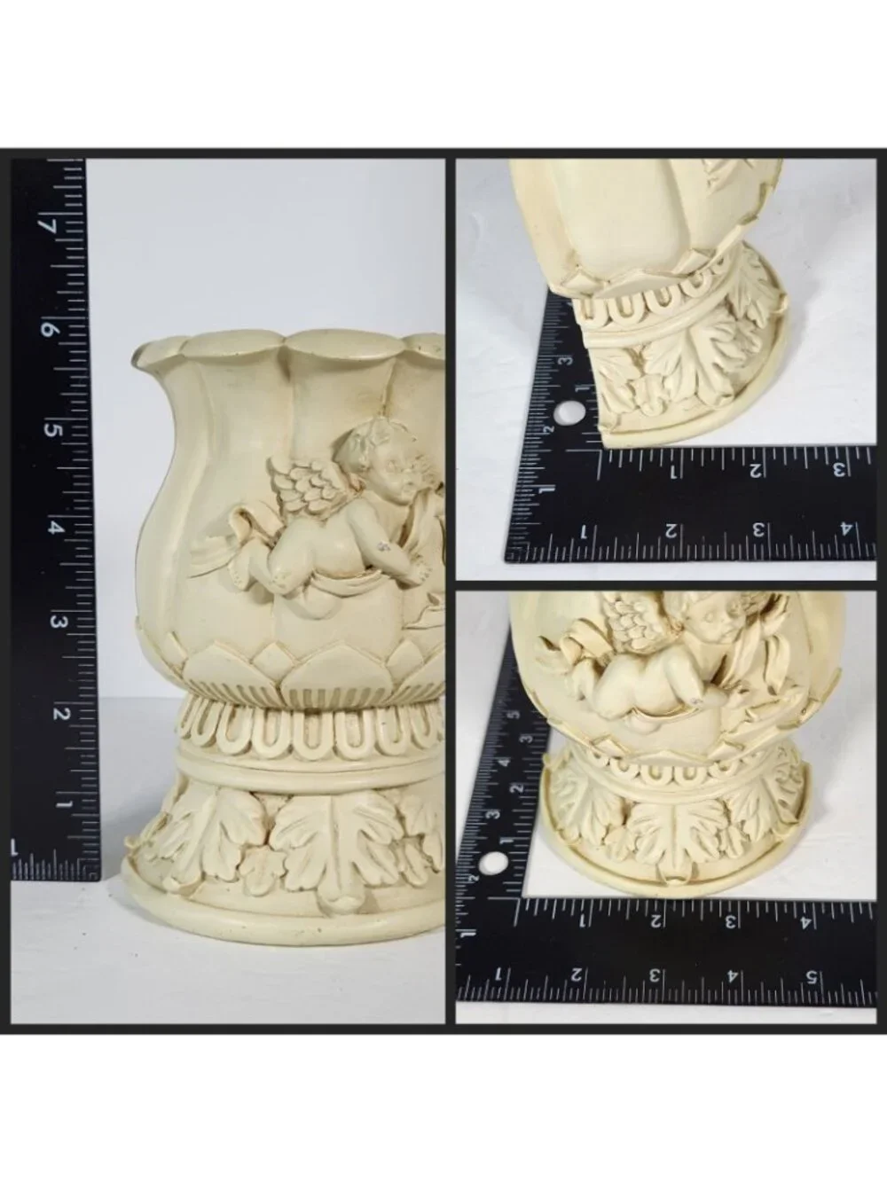 Resin Cherub Half Round Planter Set 2 Angel Semi Circle Vase Bookend Vtg Heavy